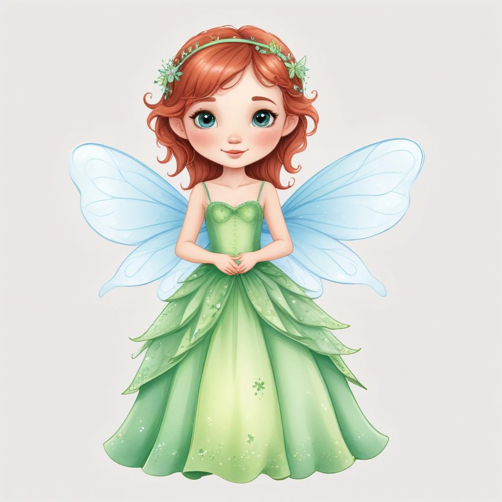 Cute fairy in green dress with blue wings Cute fairy in green dress with blue wings