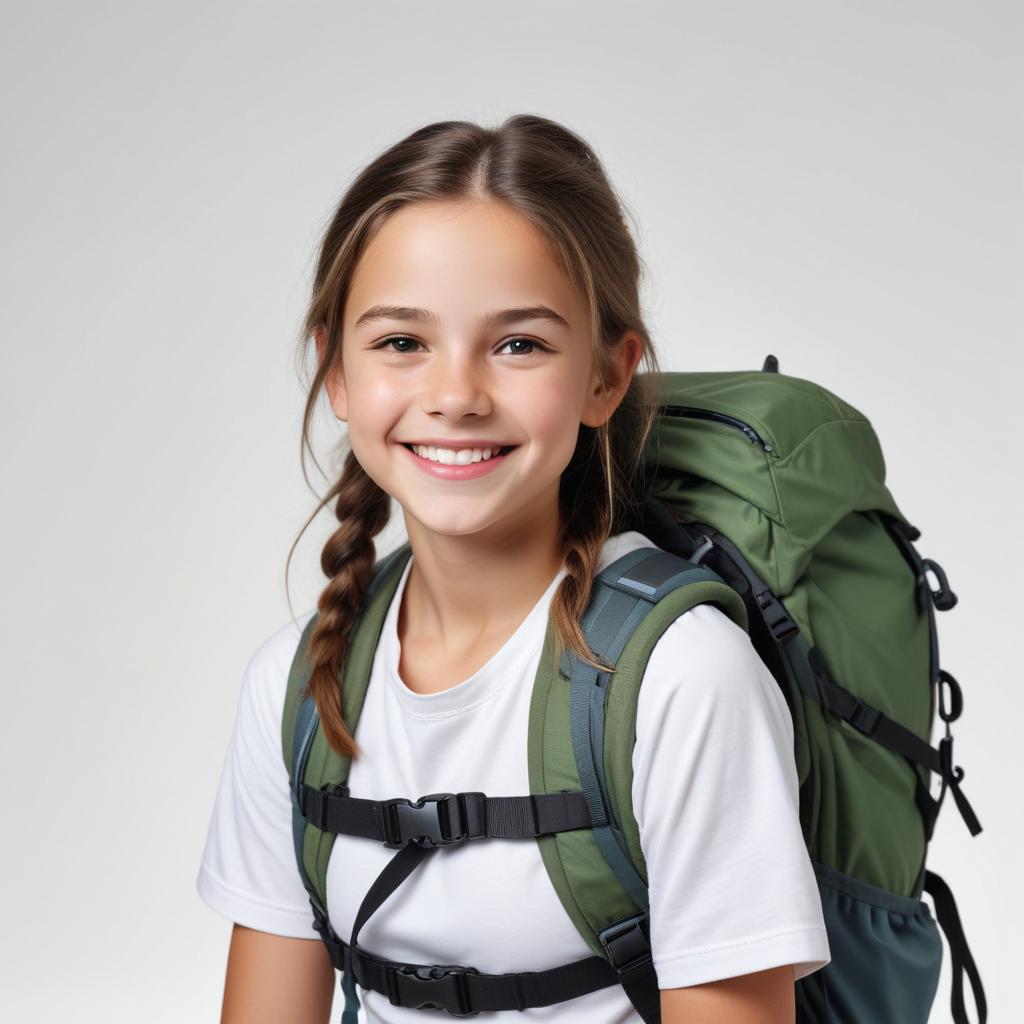 Smiling girl ready for outdoor adventure with backpack Smiling girl ready for outdoor adventure with backpack