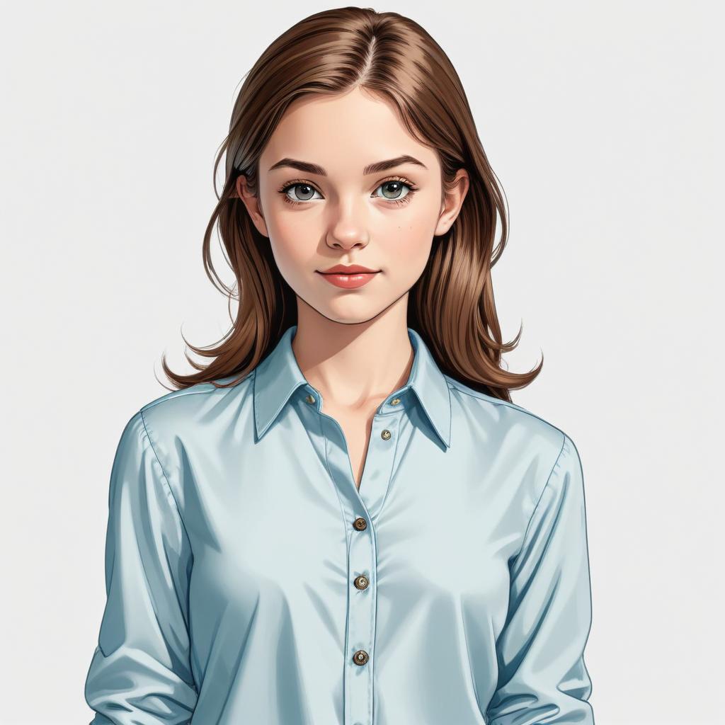 Young woman in light blue shirt with thoughtful expression Young woman in light blue shirt with thoughtful expression
