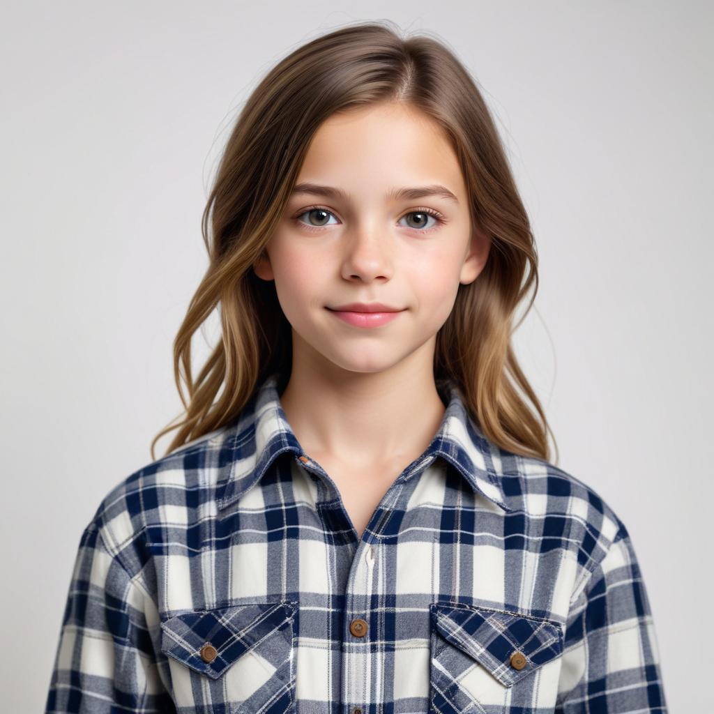 Young girl smiling in a checked shirt with long hair Young girl smiling in a checked shirt with long hair