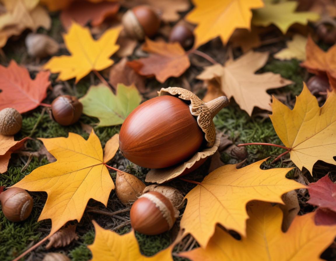 Autumn leaves and acorns create a beautiful scene Autumn leaves and acorns create a beautiful scene