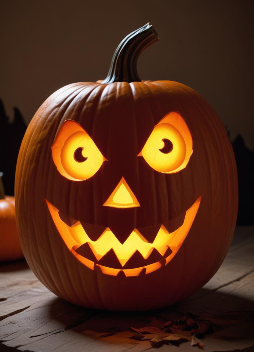 Decorative pumpkin with spooky face lit for halloween Decorative pumpkin with spooky face lit for halloween
