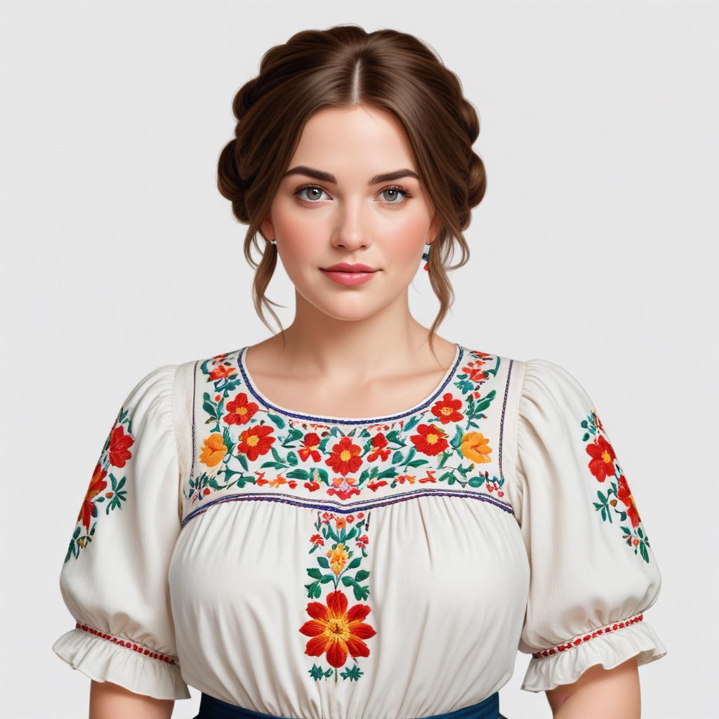 Woman wearing traditional floral embroidered blouse Woman wearing traditional floral embroidered blouse