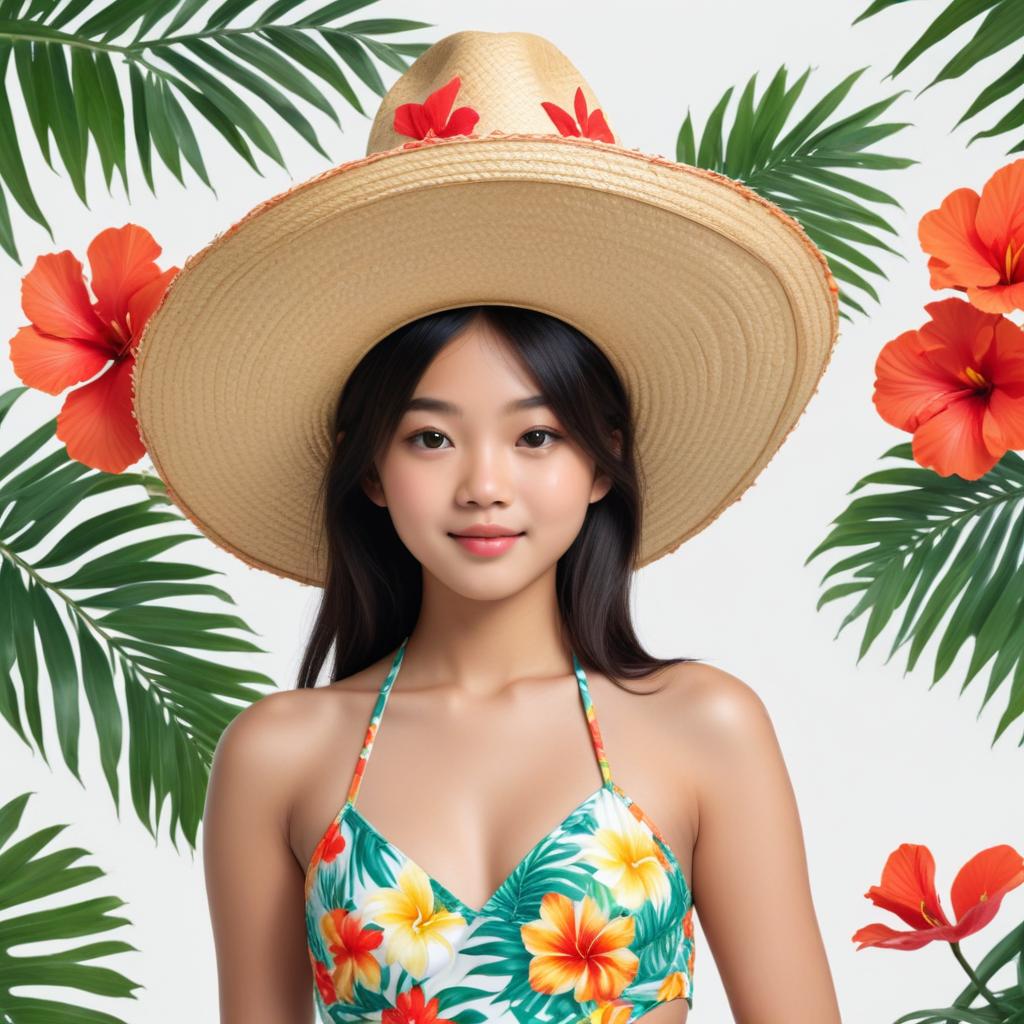 Summer fun with colorful bikini and oversized hat