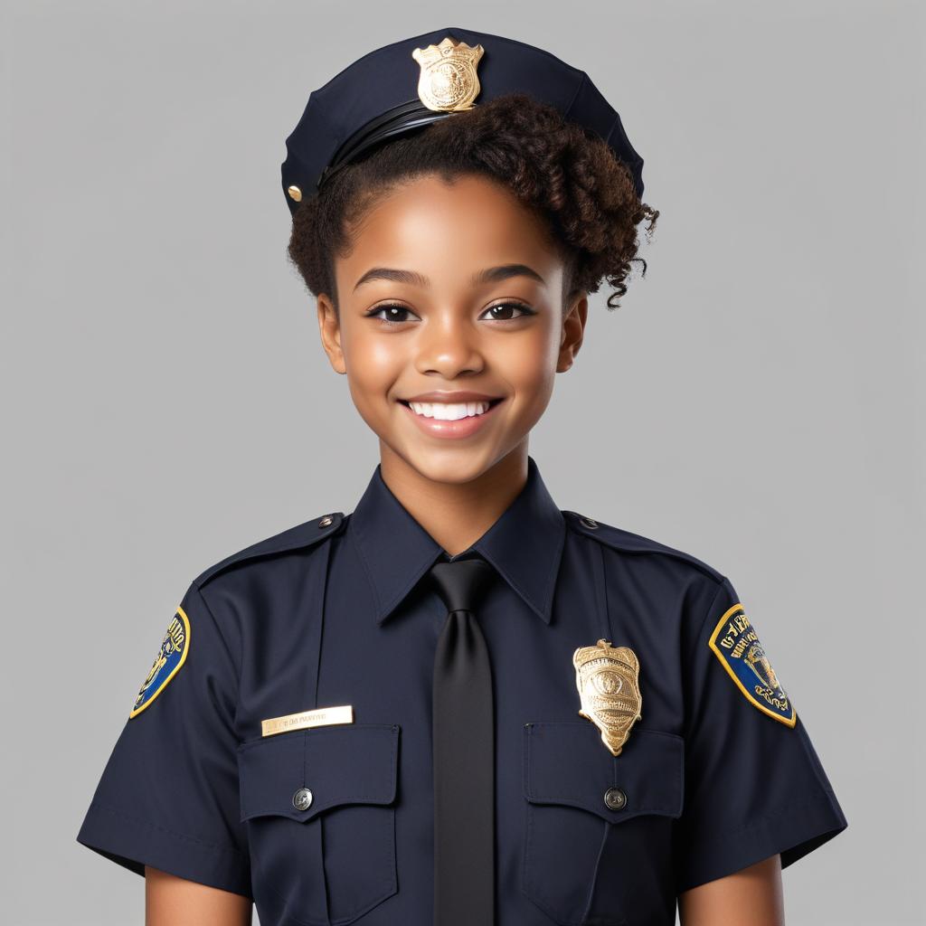 Young girl in police uniform smiling at the camera Young girl in police uniform smiling at the camera