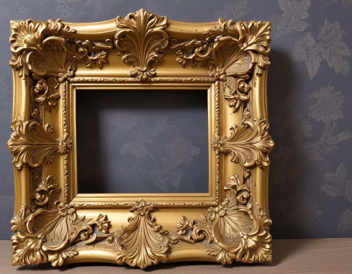 Ornate golden frame with floral design on display Ornate golden frame with floral design on display