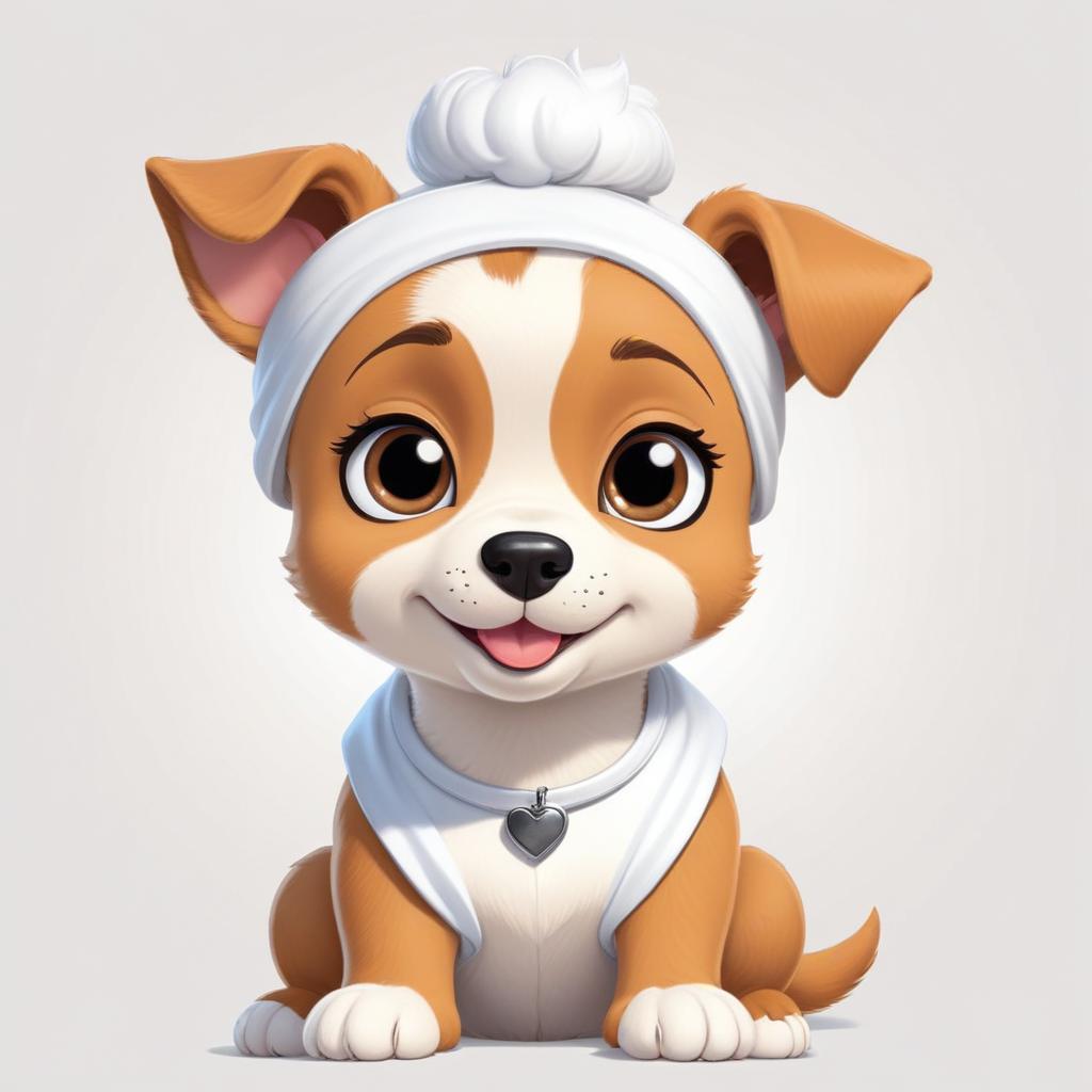 Cute puppy wearing a headband and collar sits happily Cute puppy wearing a headband and collar sits happily