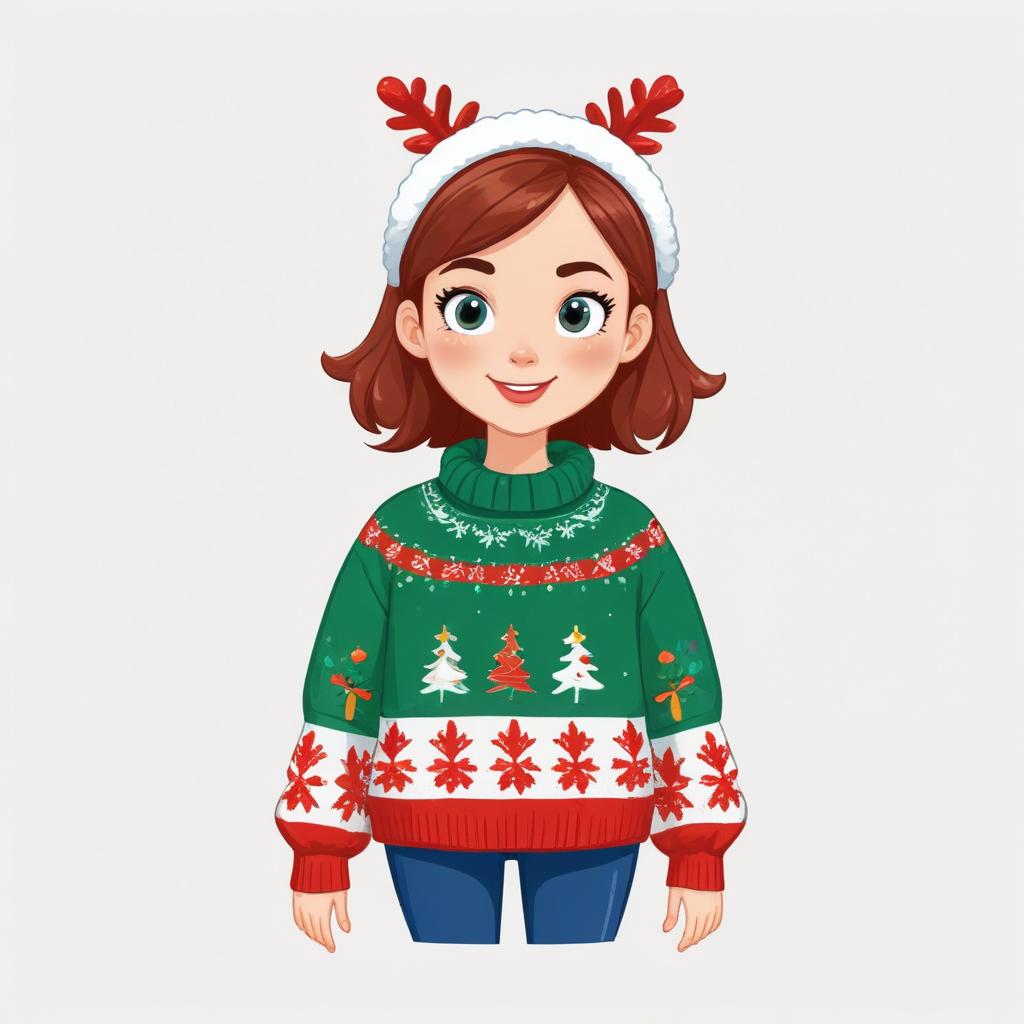 Girl wearing a festive sweater with reindeer antlers Girl wearing a festive sweater with reindeer antlers