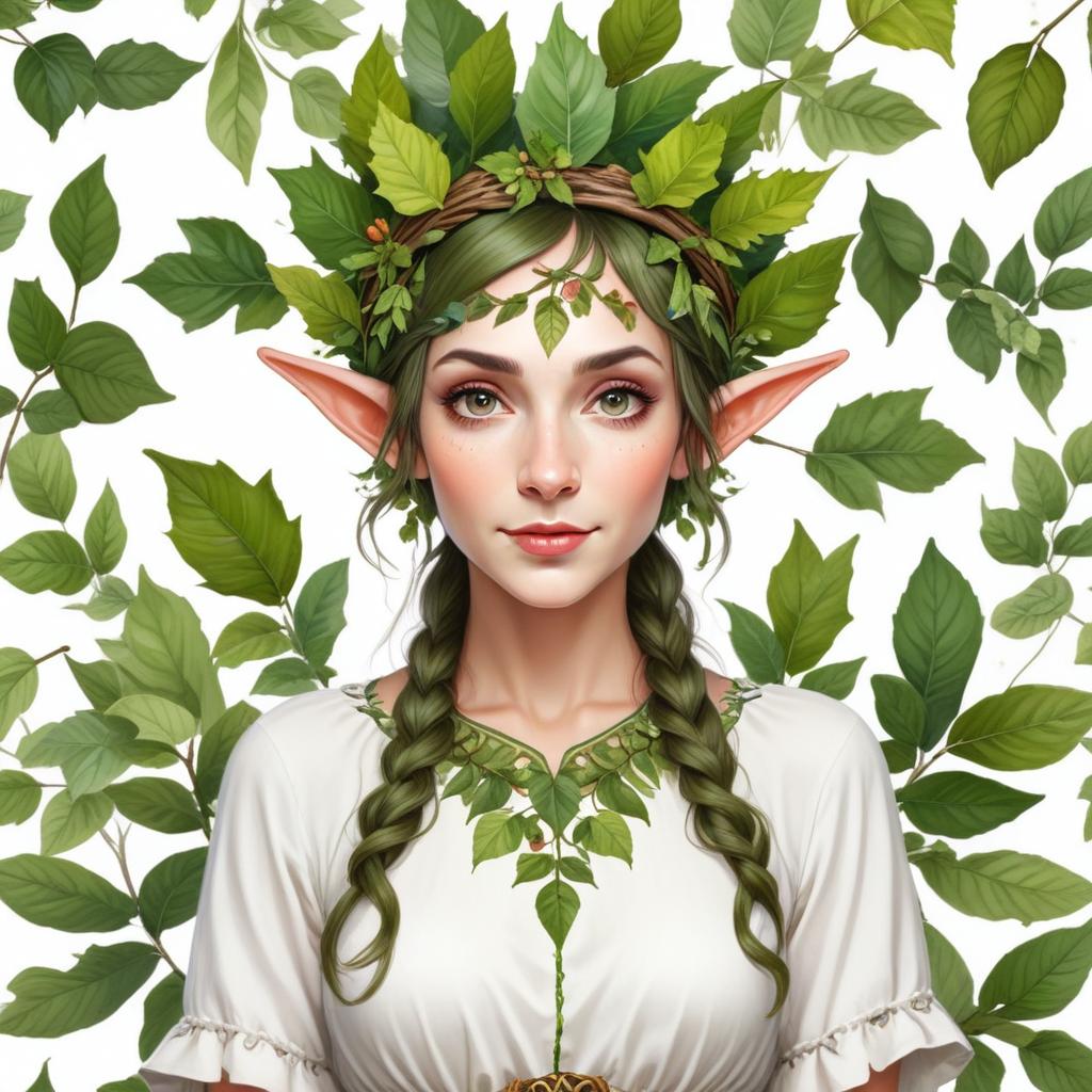 Girl with leafy crown in a natural setting Girl with leafy crown in a natural setting