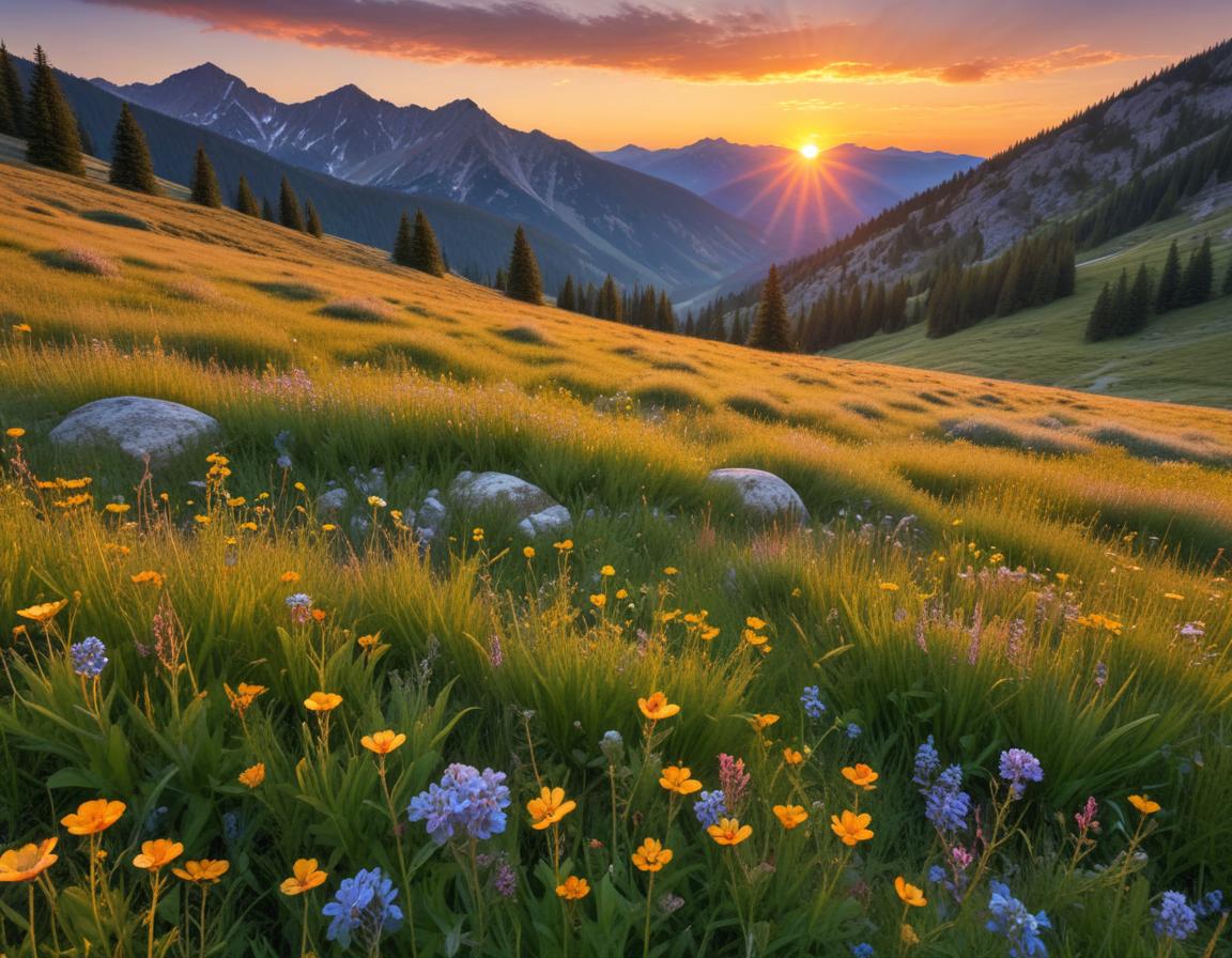 Mountain sunset with wildflowers Mountain sunset with wildflowers