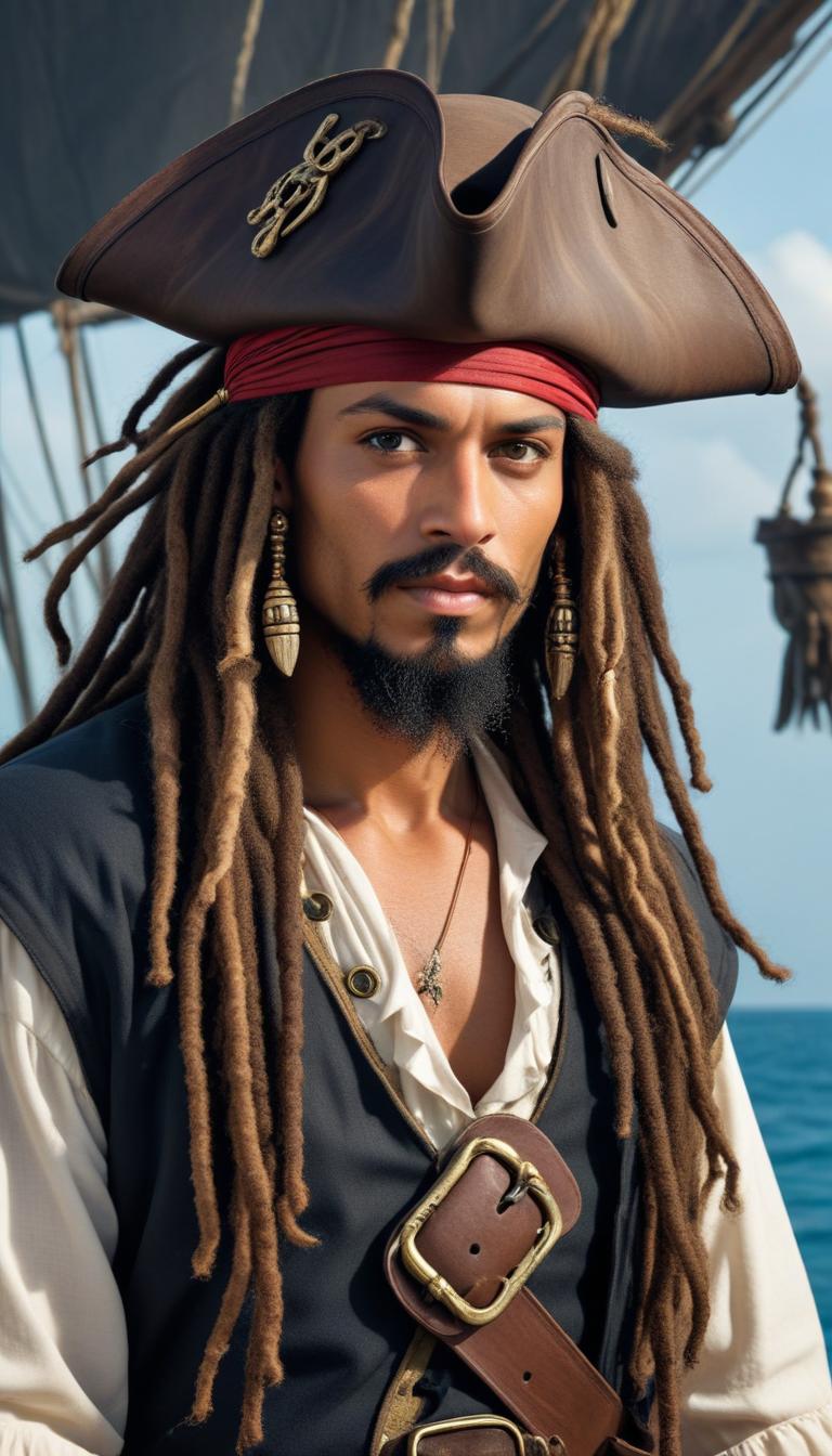 Pirate standing on ship deck Pirate standing on ship deck