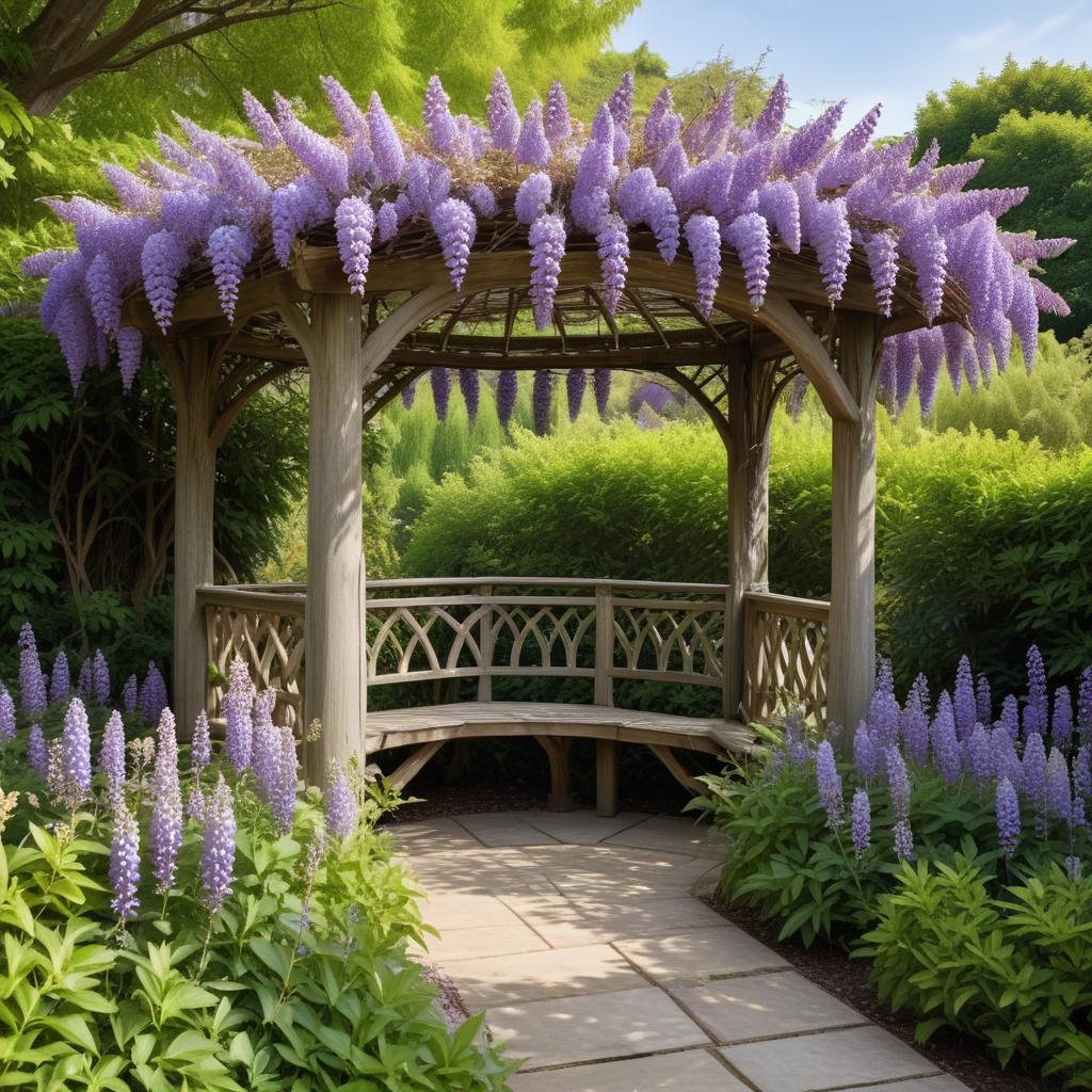 Wisteria-covered garden gazebo blooms Wisteria-covered garden gazebo blooms