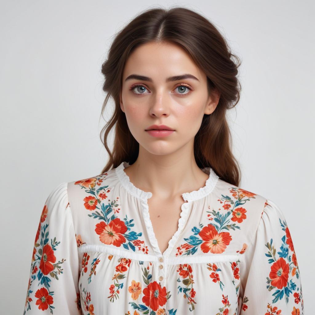 Young woman with floral blouse Young woman with floral blouse