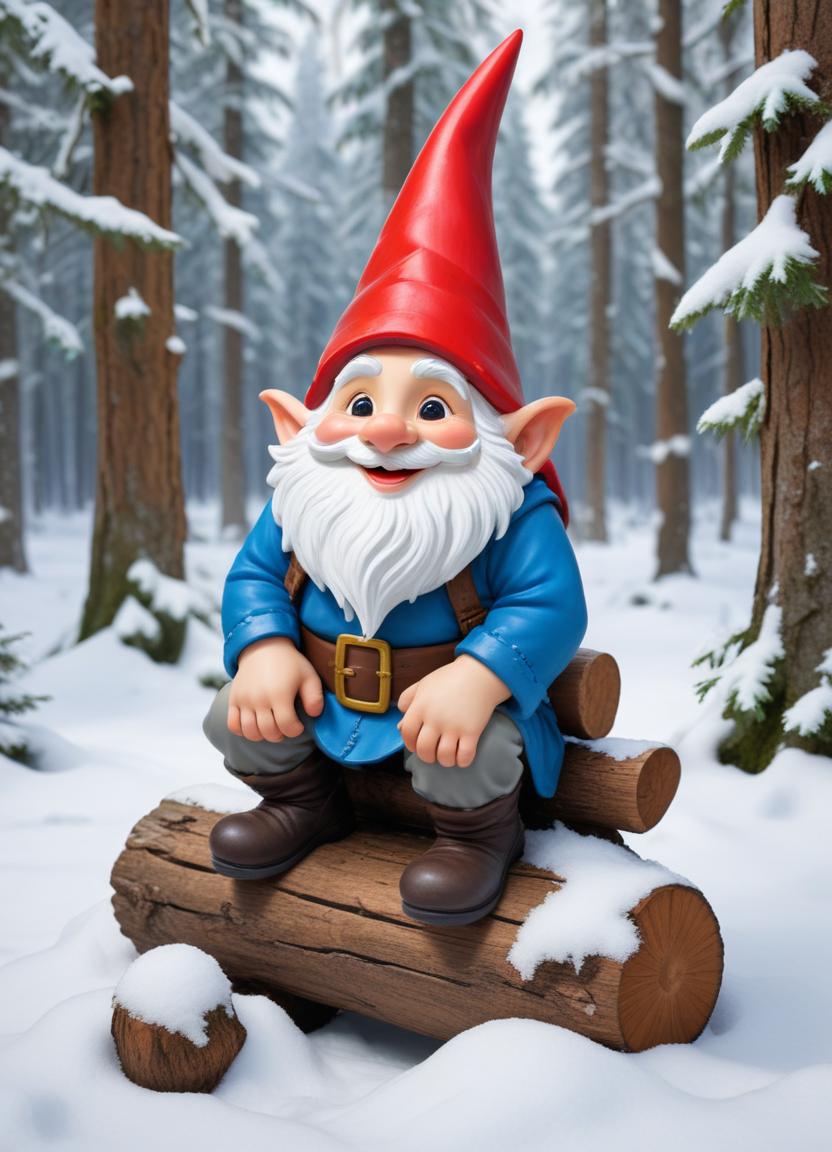 Cheerful gnome in snowy forest Cheerful gnome in snowy forest