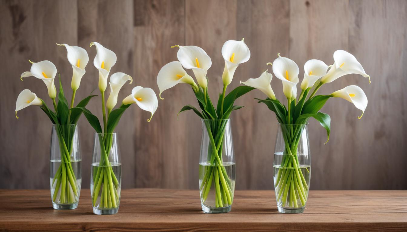 Elegant white calla lilies in vases Elegant white calla lilies in vases