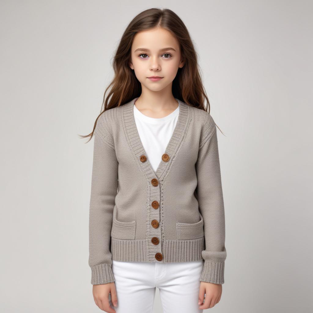 Child modeling soft cardigan in studio Child modeling soft cardigan in studio