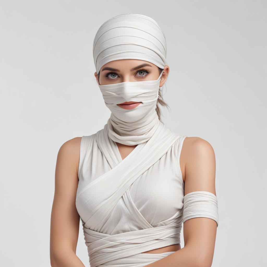 Woman in white bandages posing confidently Woman in white bandages posing confidently