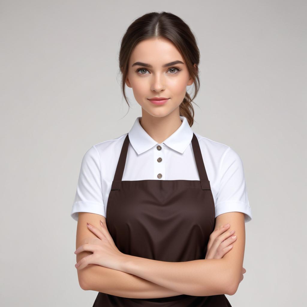 Barista posing in brown apron indoors Barista posing in brown apron indoors