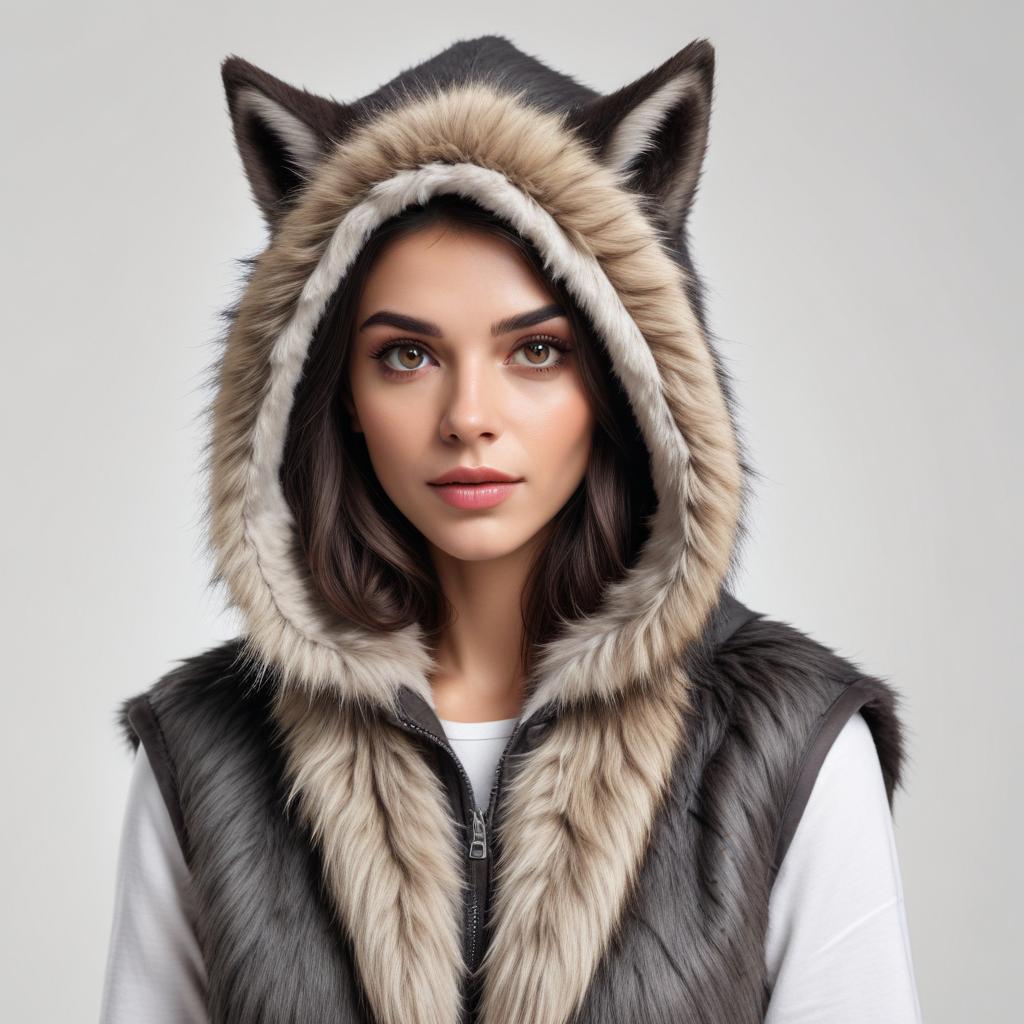 Woman in furry wolf hood Woman in furry wolf hood