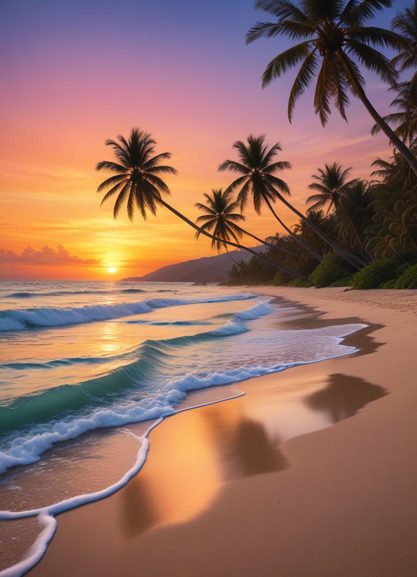 Sunset over palm beach shore Sunset over palm beach shore