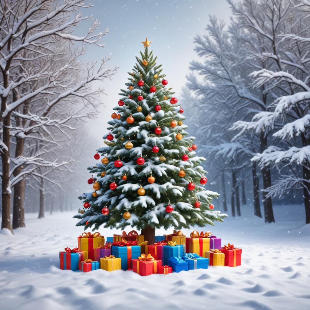 Festive christmas tree in snow Festive christmas tree in snow