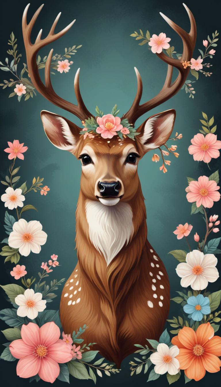 Beautiful deer adorned with flowers Beautiful deer adorned with flowers