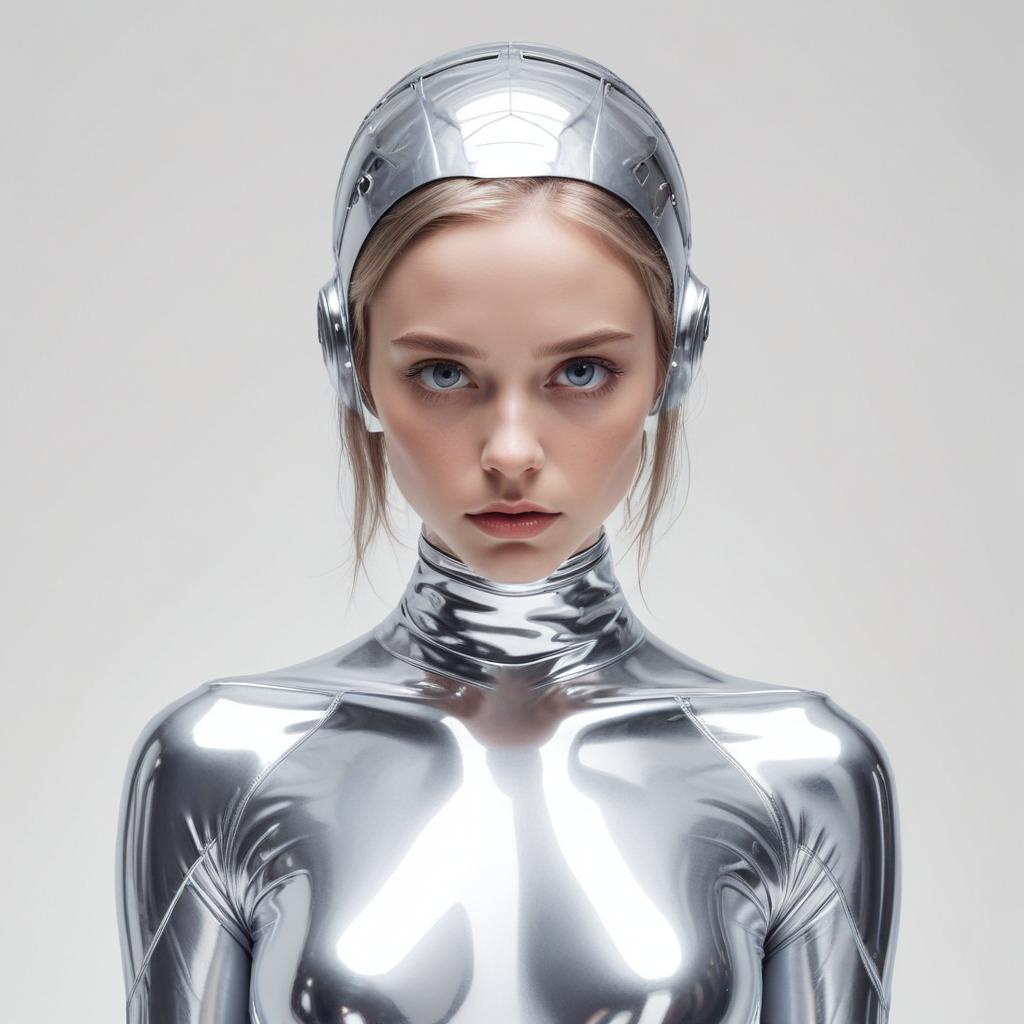 Futuristic model in silver outfit Futuristic model in silver outfit