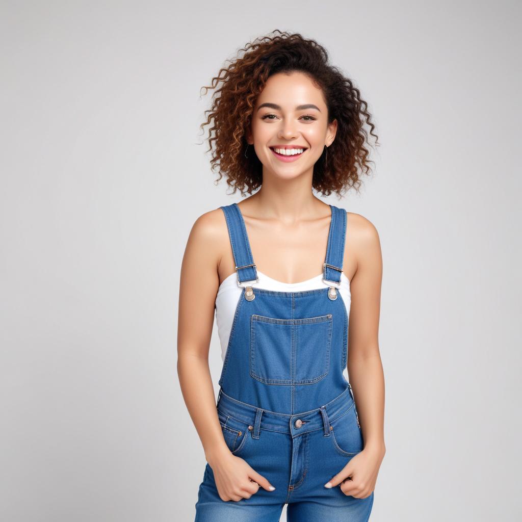 Smiling woman in denim overalls Smiling woman in denim overalls