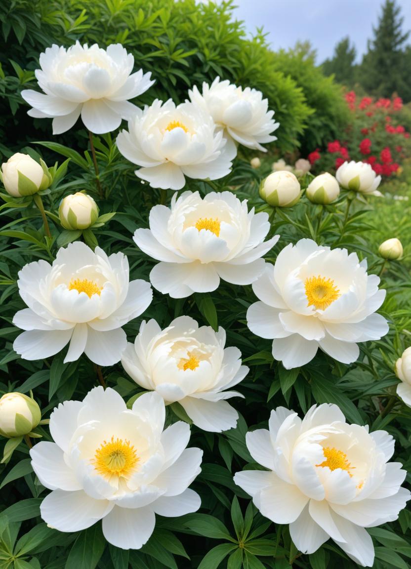 White peonies blooming in spring White peonies blooming in spring