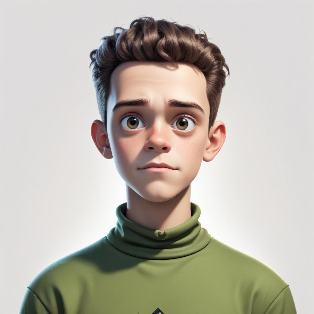 Young boy with expressive eyes in green Young boy with expressive eyes in green