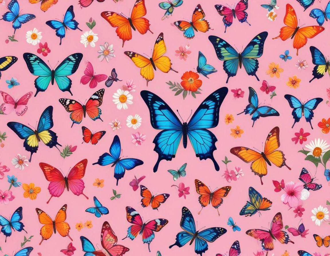 Colorful butterflies on pink background Colorful butterflies on pink background