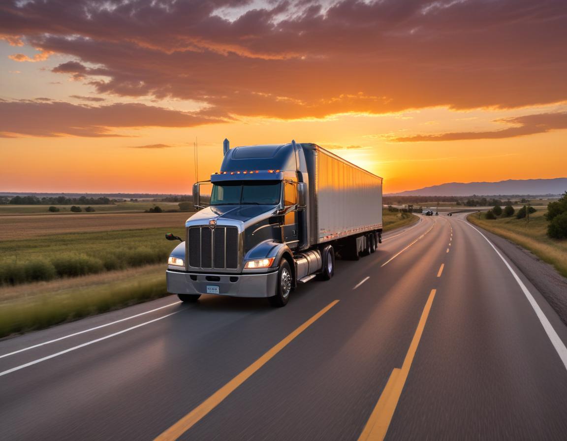 Truck on highway at sunset Truck on highway at sunset