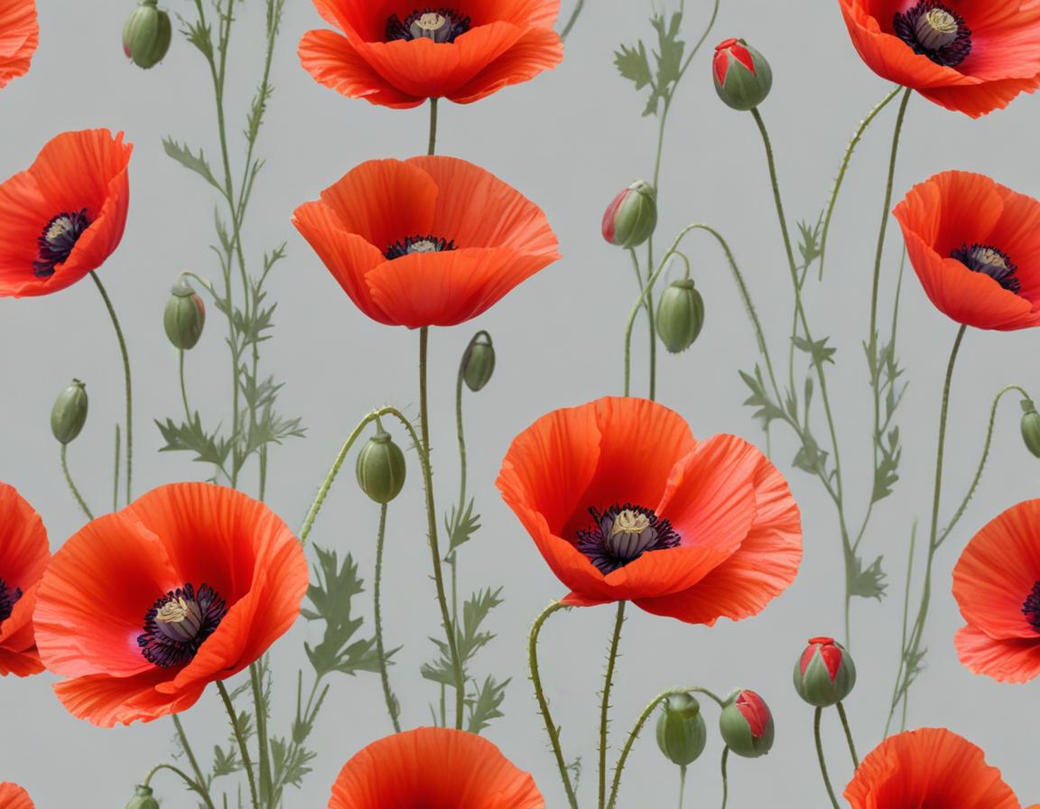 Bright red poppies on gray background Bright red poppies on gray background