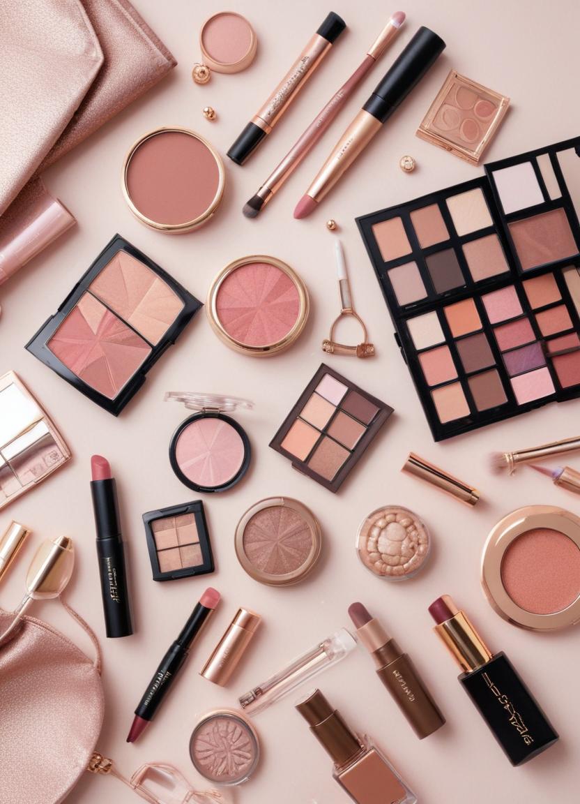 Beauty products scattered on table Beauty products scattered on table