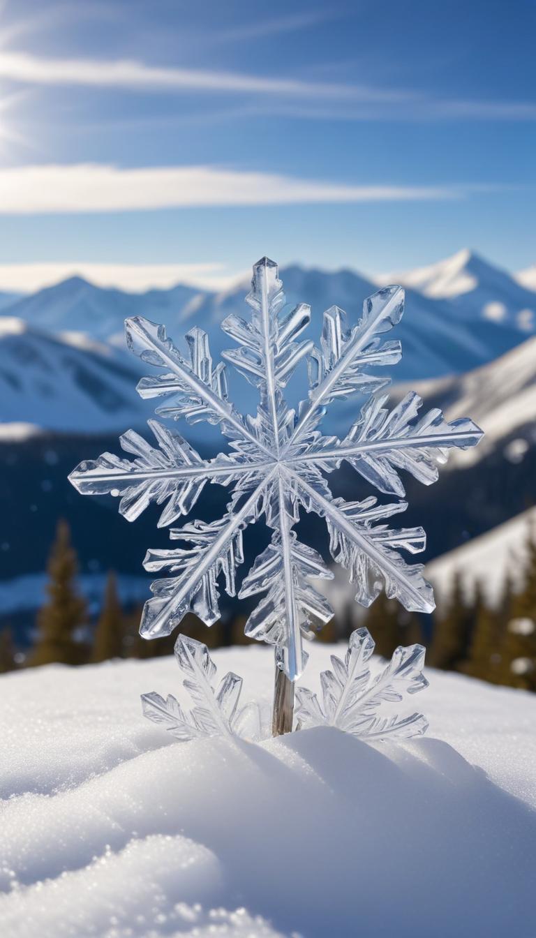 Clear snowflake in mountain landscape Clear snowflake in mountain landscape