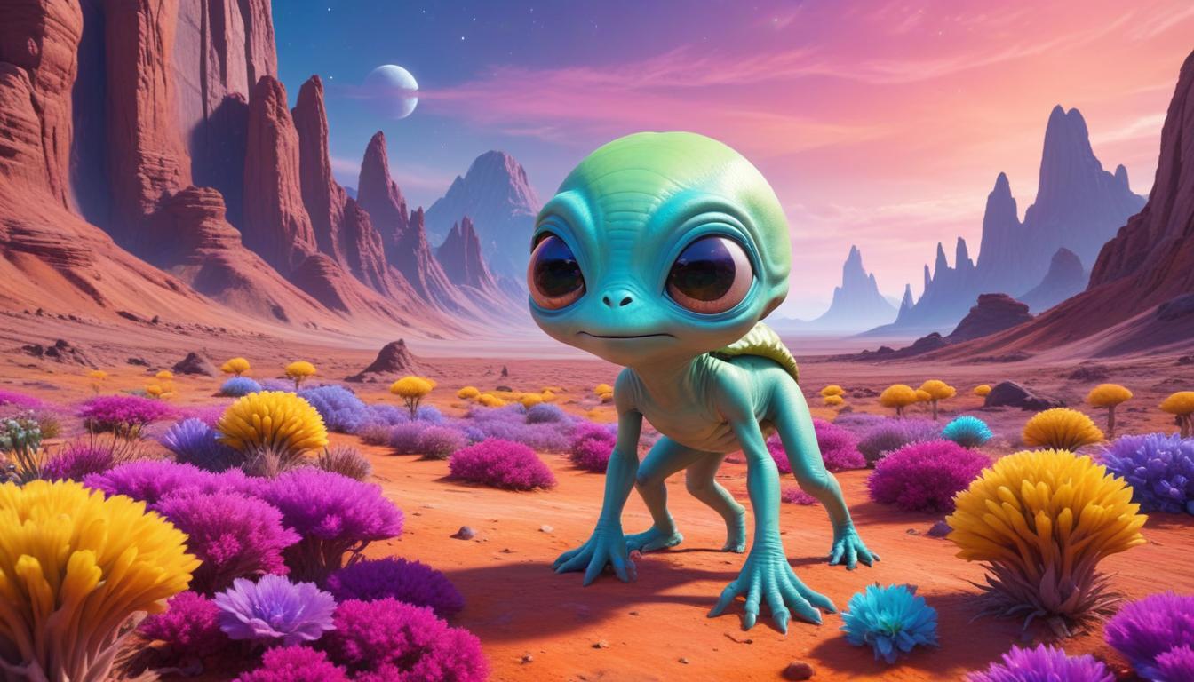 Alien creature in vibrant landscape Alien creature in vibrant landscape