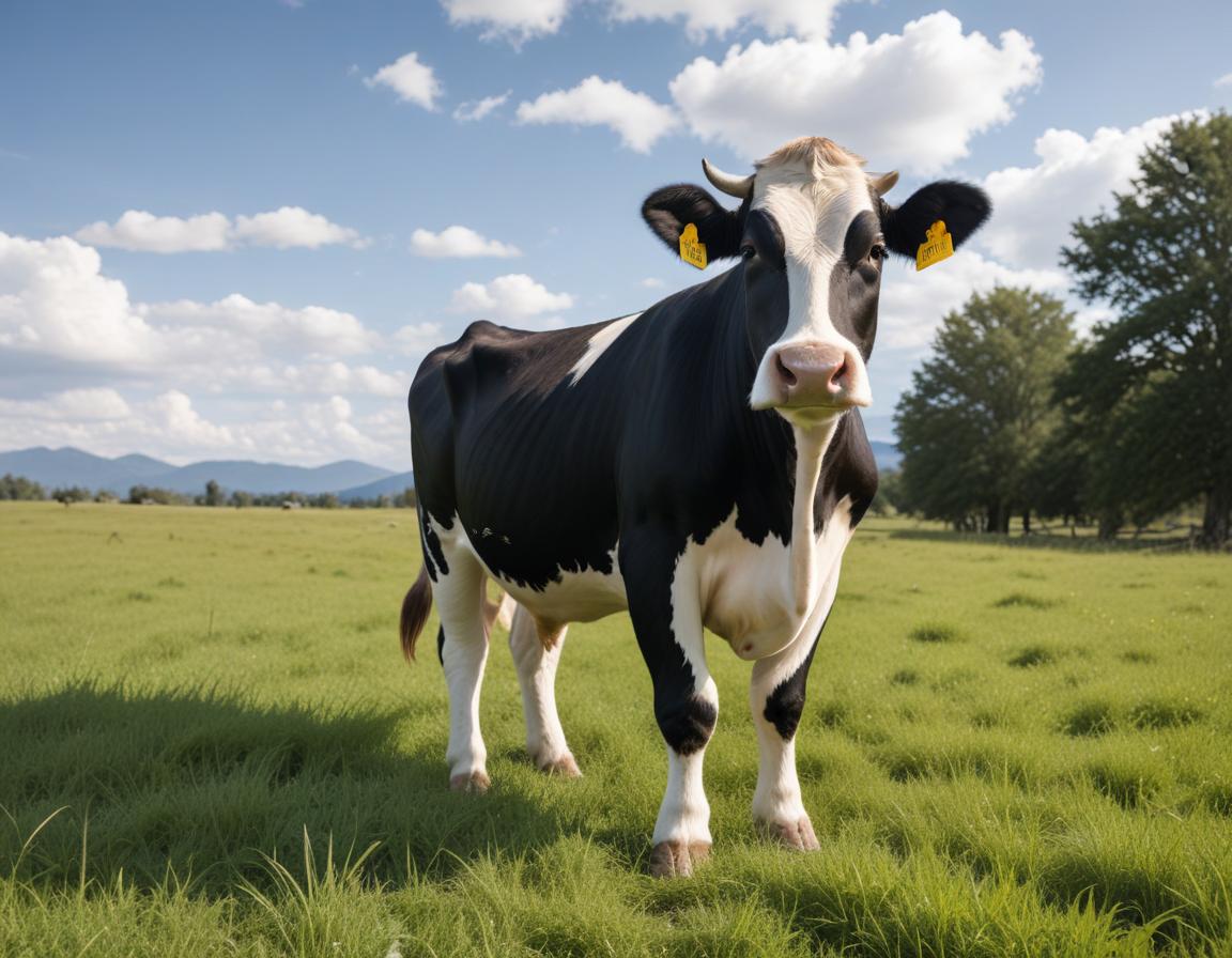 Black and white cow in grassy field Black and white cow in grassy field