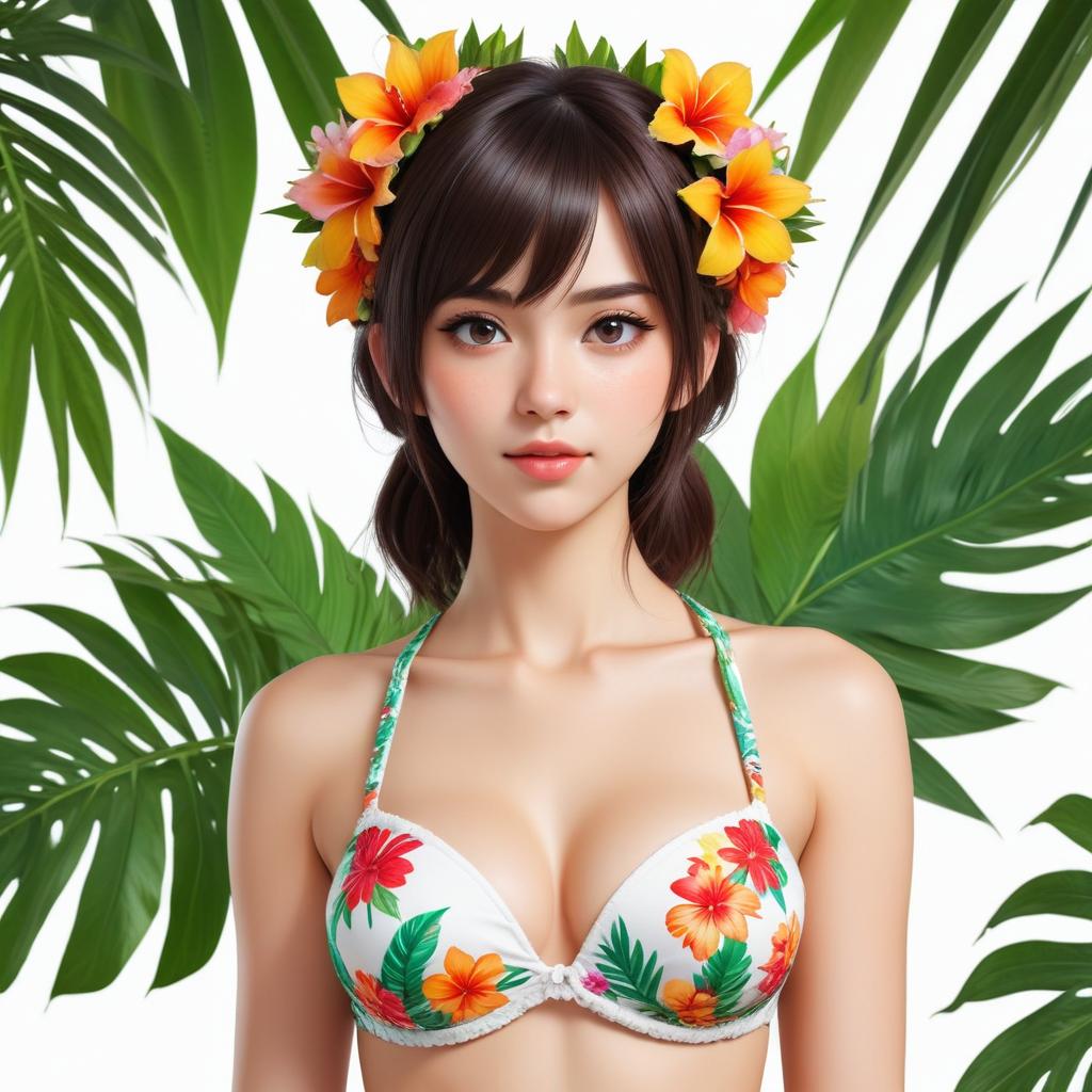 Tropical beauty in floral attire Tropical beauty in floral attire