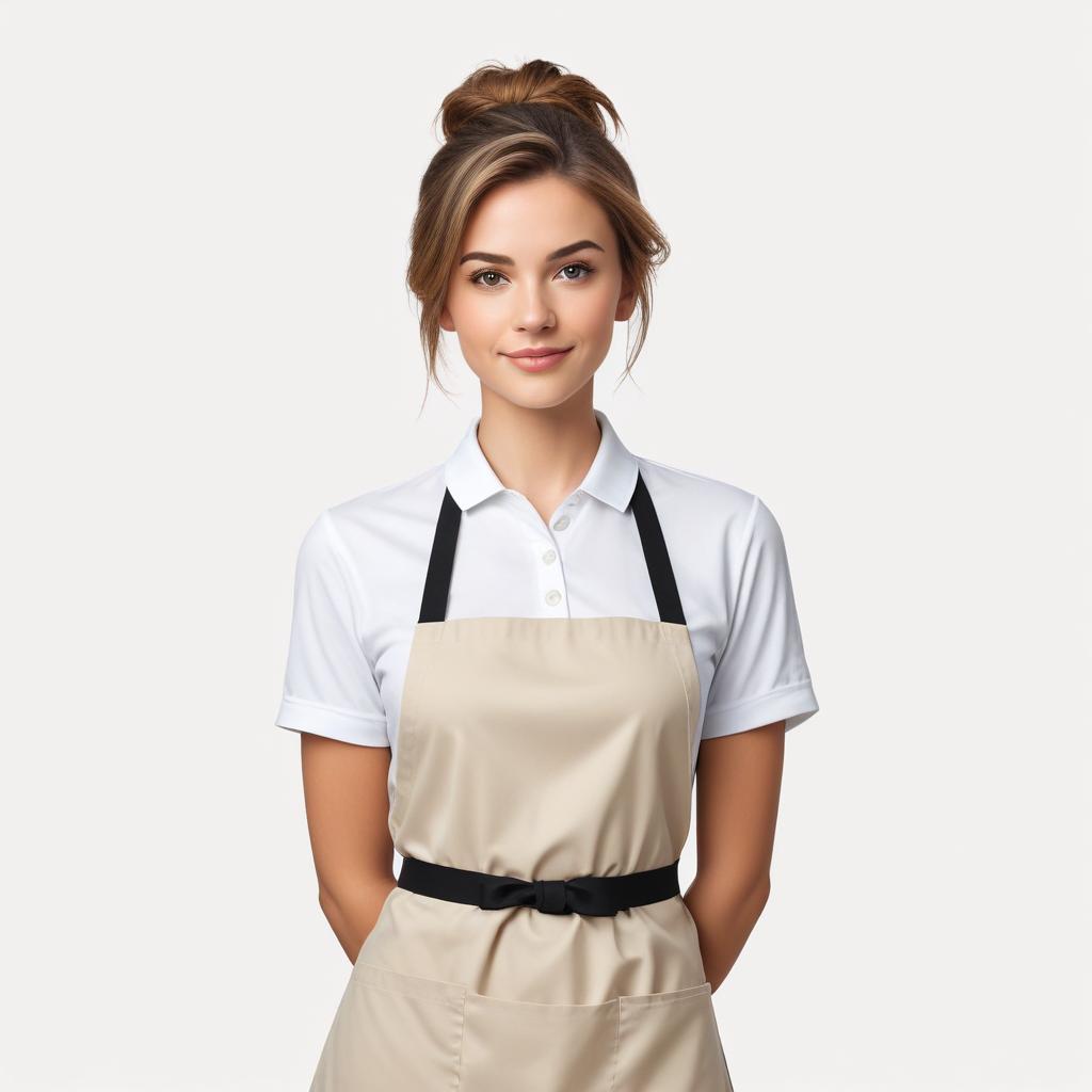 Young woman in apron smiling Young woman in apron smiling