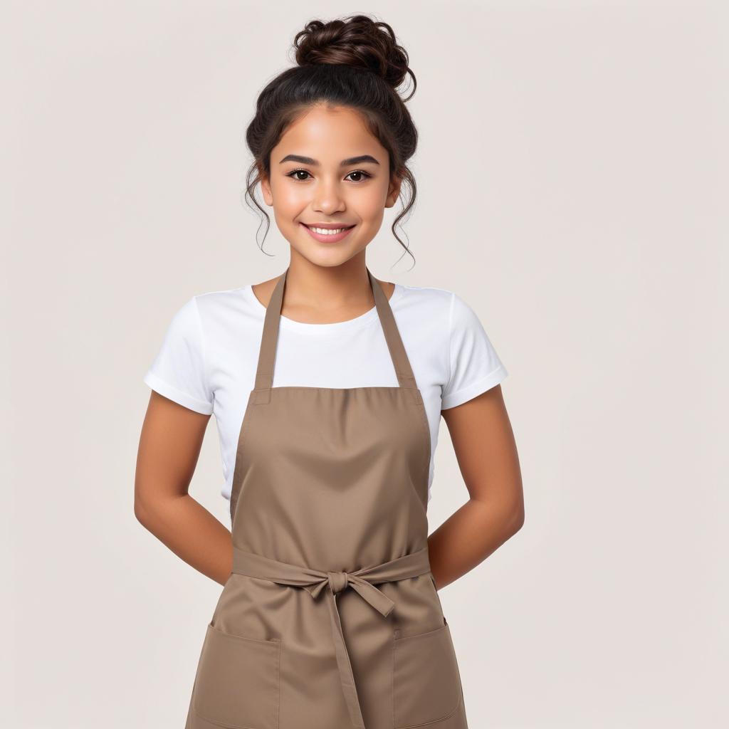 Woman in apron smiling happily Woman in apron smiling happily