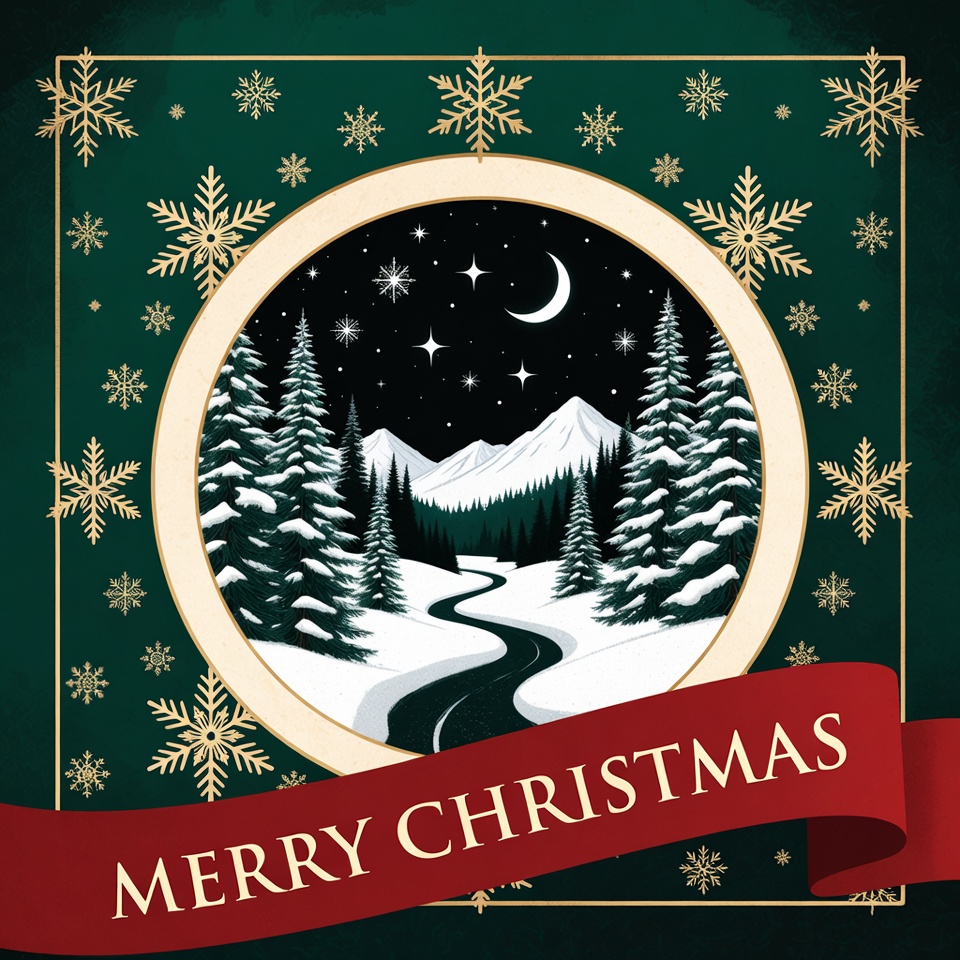 Winter landscape with holiday greeting Winter landscape with holiday greeting