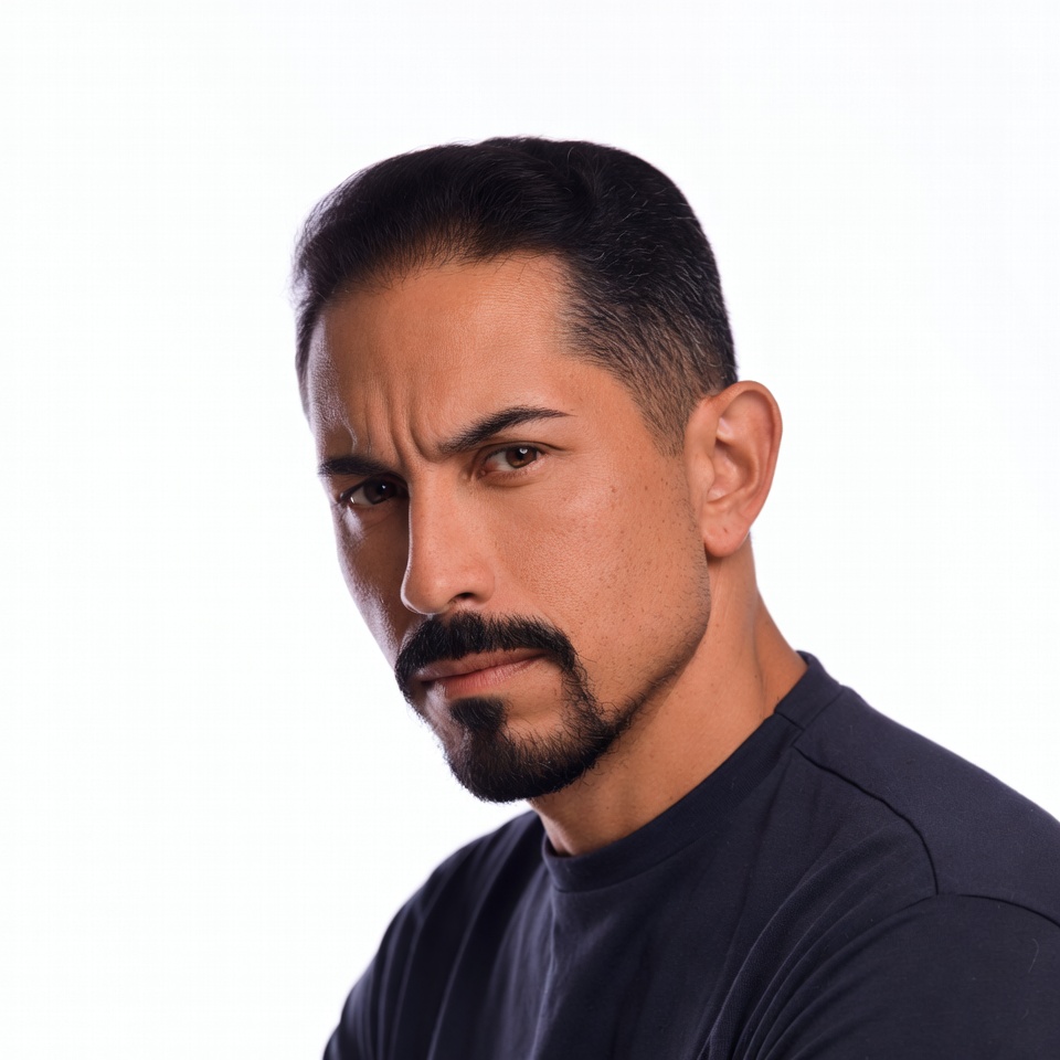 Confident man in dark shirt with serious look Confident man in dark shirt with serious look