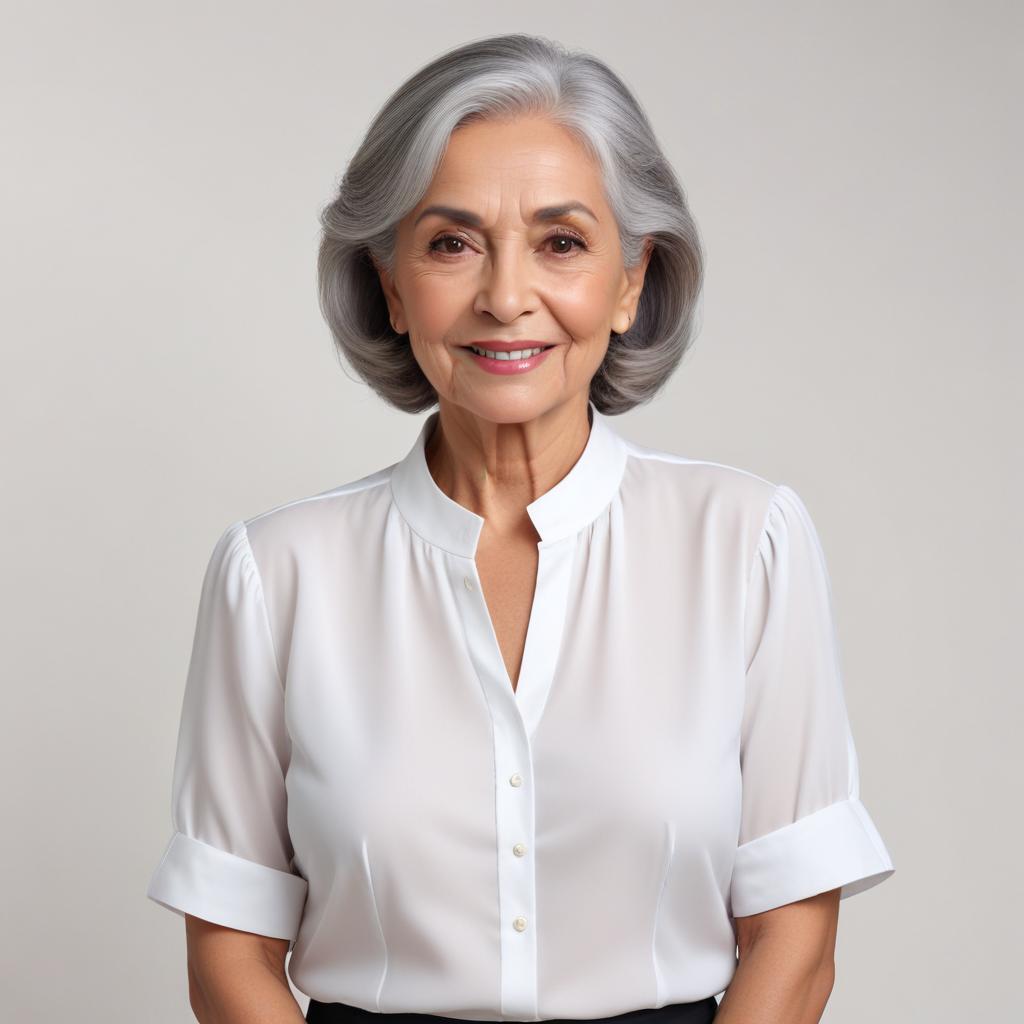 Smiling elder woman in simple blouse Smiling elder woman in simple blouse