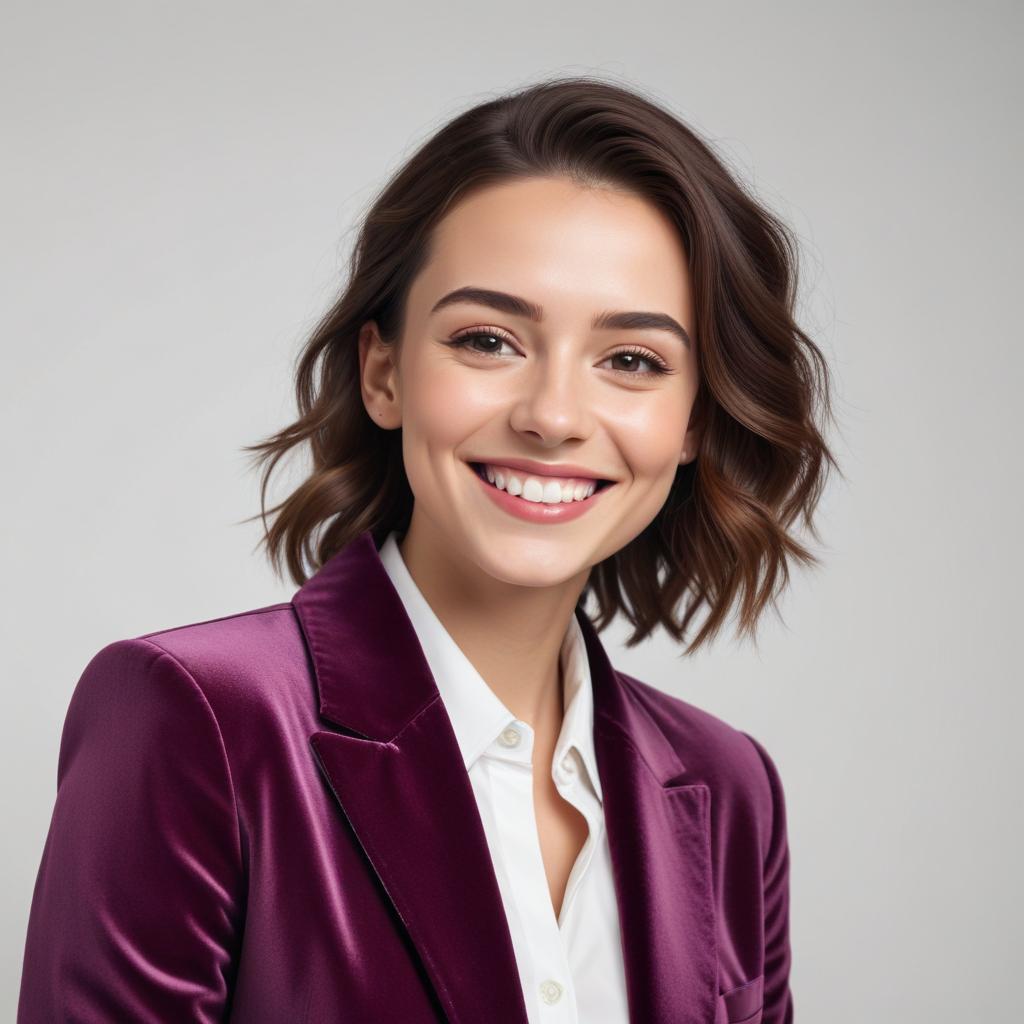 Smiling woman in purple suit Smiling woman in purple suit