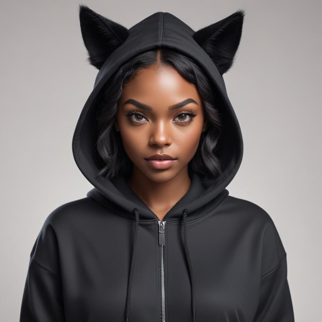 Model in black hoodie with cat ears Model in black hoodie with cat ears