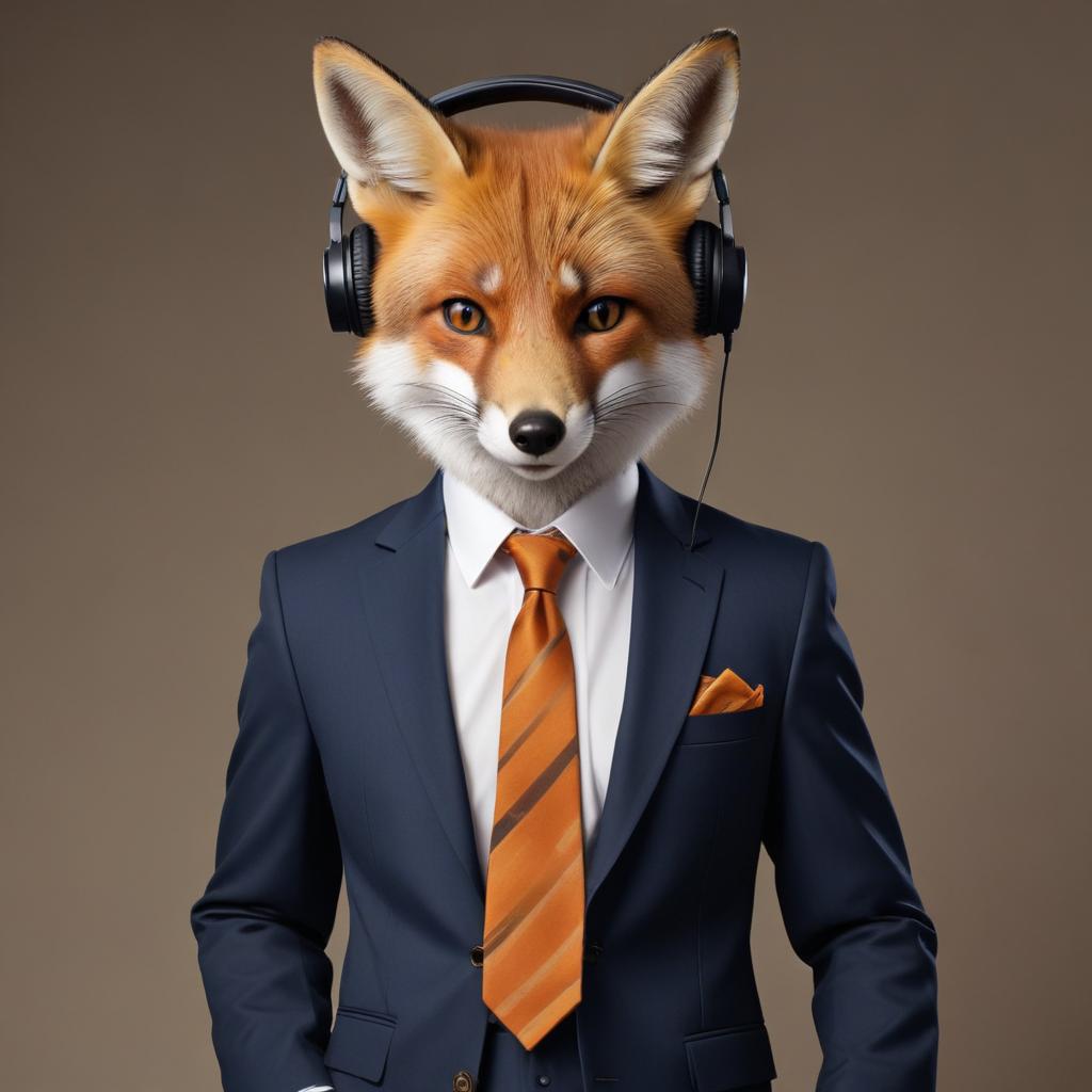 Fox wearing headphones in a suit Fox wearing headphones in a suit