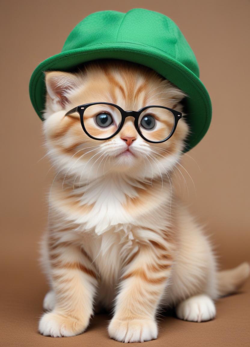 Cute cat in green hat and glasses Cute cat in green hat and glasses