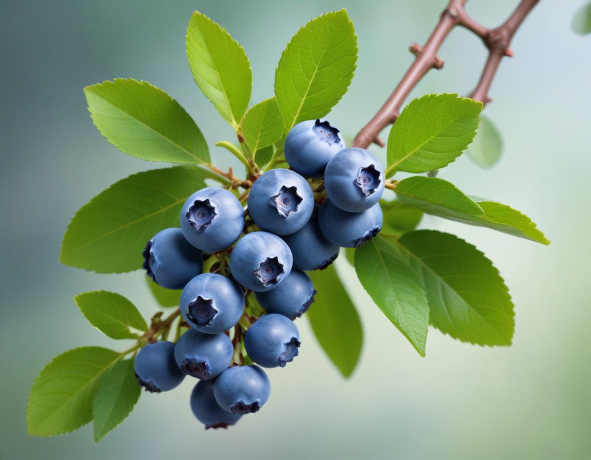 Fresh blueberries on green branch Fresh blueberries on green branch
