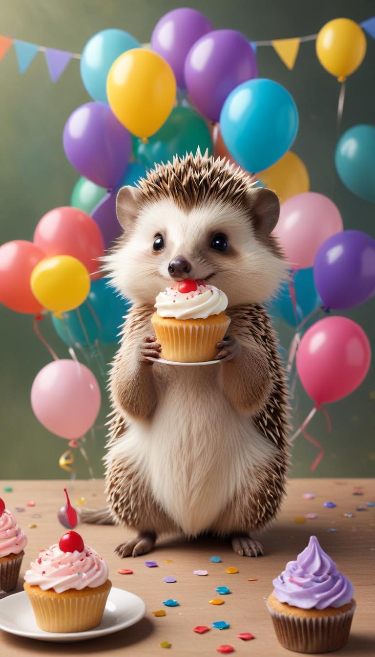 Hedgehog party with cupcakes and balloons Hedgehog party with cupcakes and balloons