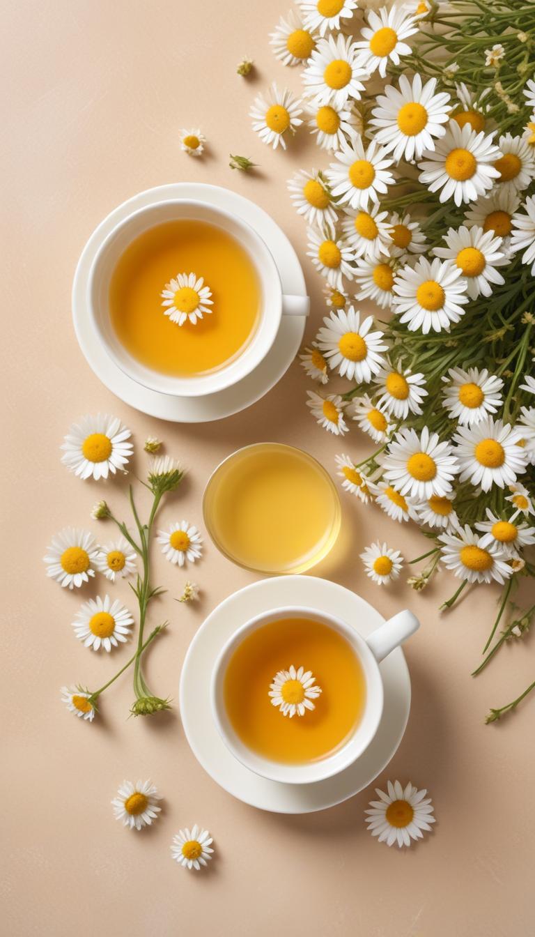 Bright chamomile tea with flowers Bright chamomile tea with flowers
